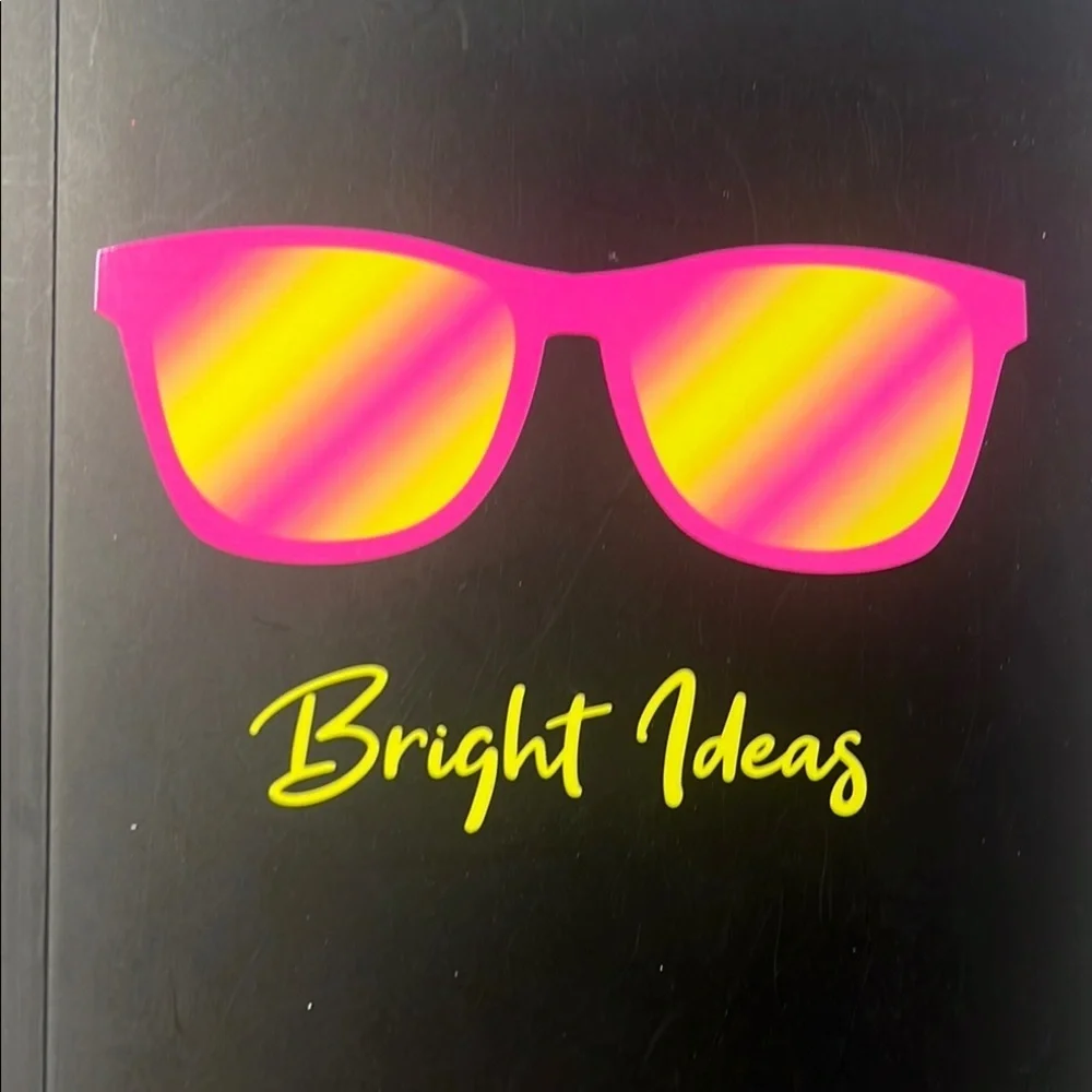 Black Notebook with Pink and Yellow Sunglasses Design Neon Pink and yellow
